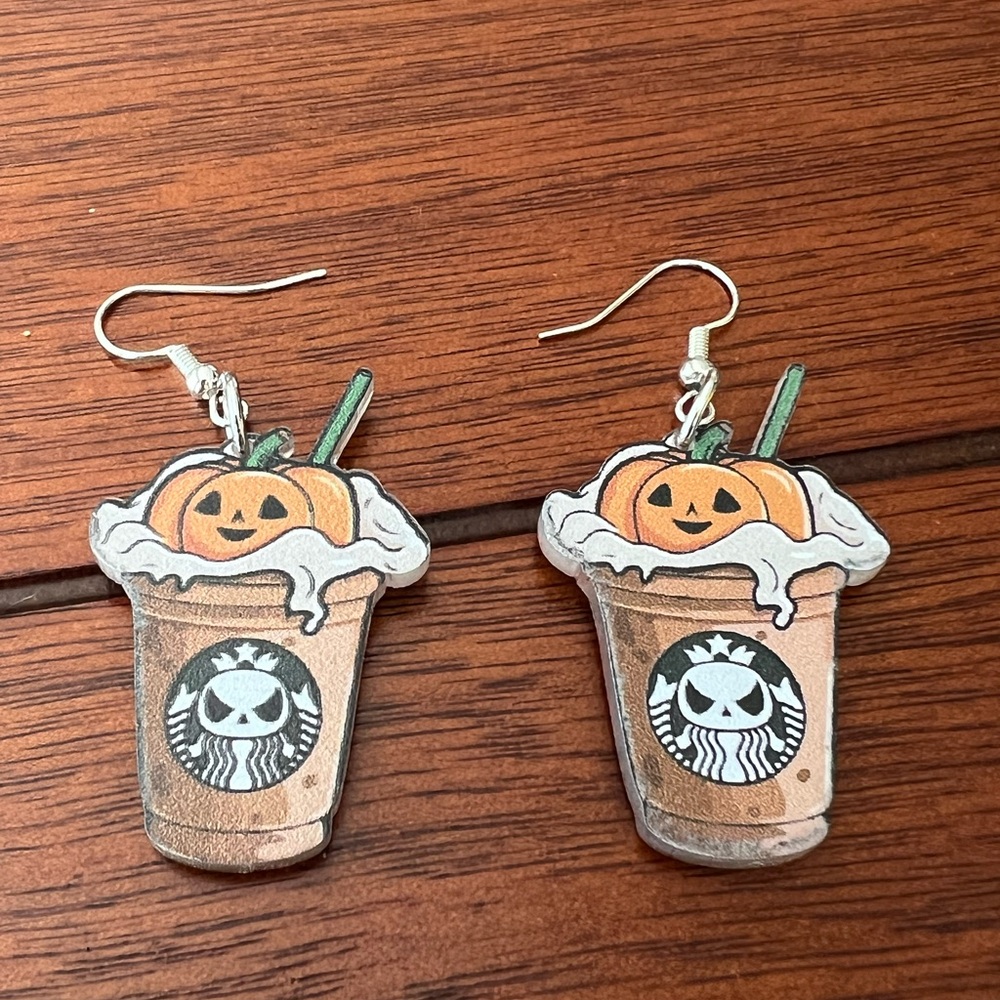 Halloween Pumpkin Coffee Earrings